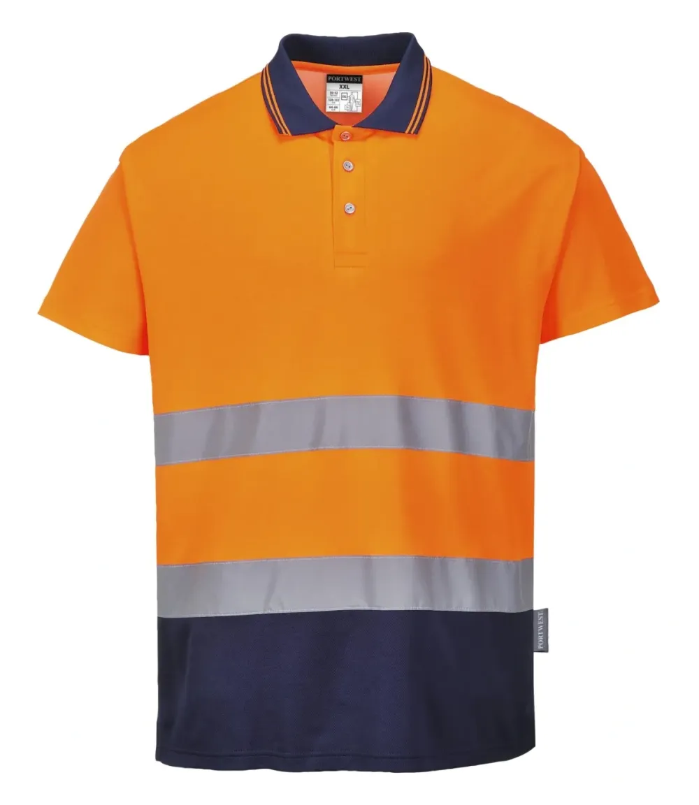 Portwest S174 Tweekleuren Katoenen Comfort Polo Oranje/marine voorkant