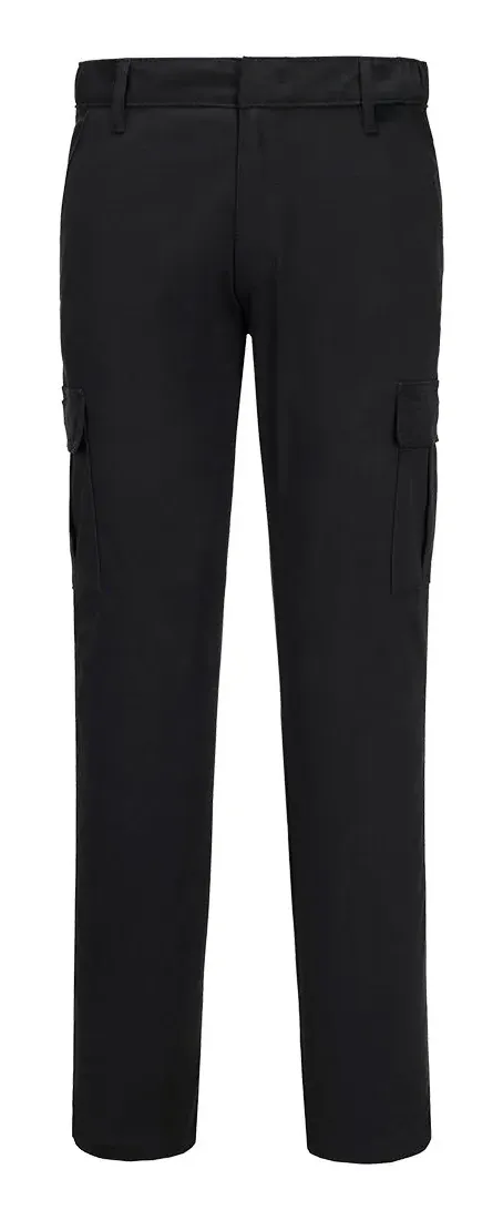 Portwest S231 Stretch Slim Fit Combat Broek Zwart voorkant