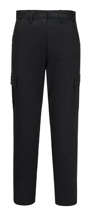 Portwest S233 Dames Stretch Cargo Broek Zwart voorkant