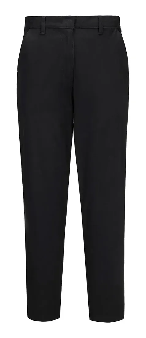 Portwest S235 Dames Stretch Slim Chino Broek Zwart voorkant