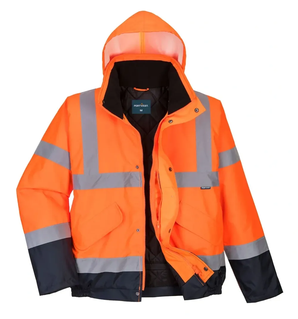 Portwest S266 Hi-Vis tweekleuren bomberjack Oranje/marine voorkant