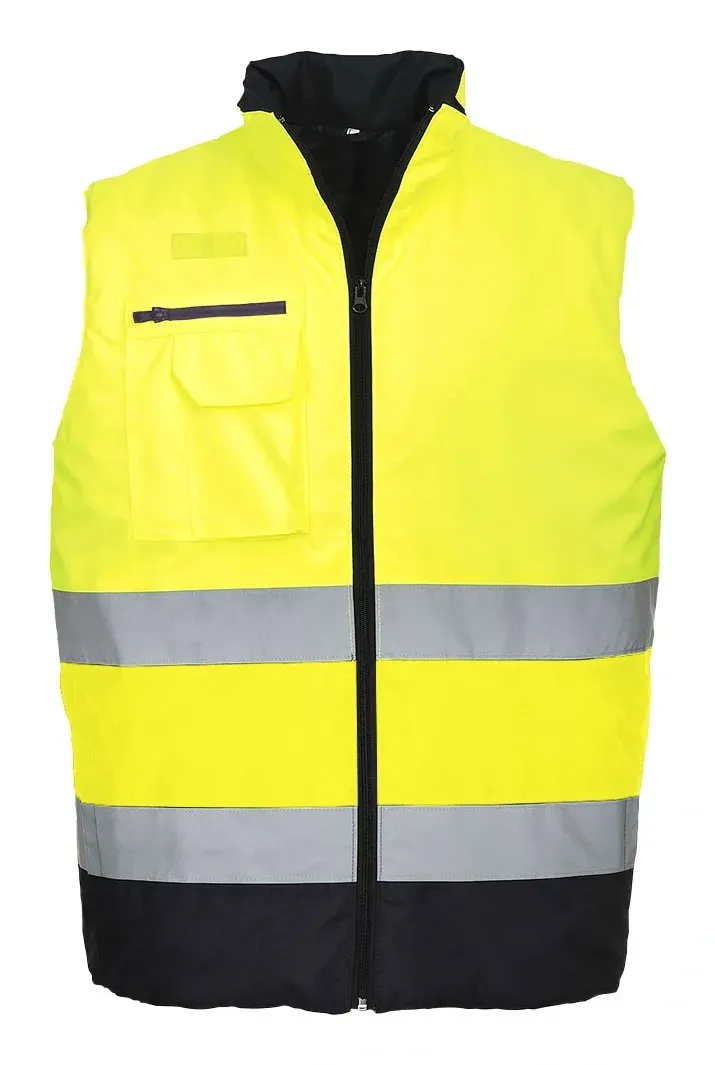 Portwest S267 Hi-Vis tweekleuren Bodywarmer Geel/marine voorkant