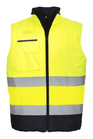 Portwest S267 Hi-Vis tweekleuren Bodywarmer Geel/marine voorkant