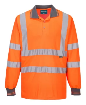 Portwest S277 Hi-Vis Lange Mouw Poloshirt Oranje voorkant