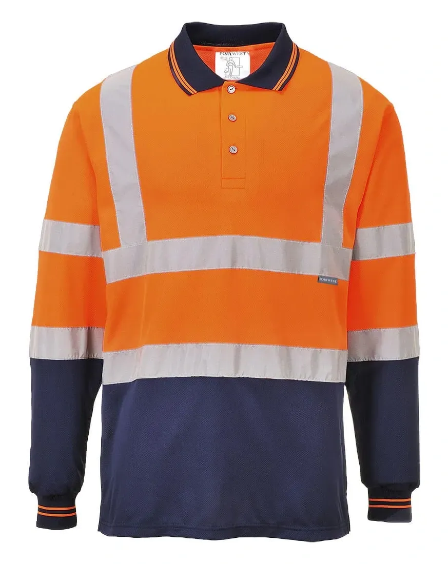Portwest S279 Tweekleuren Polo met lange mouw Oranje/marine voorkant