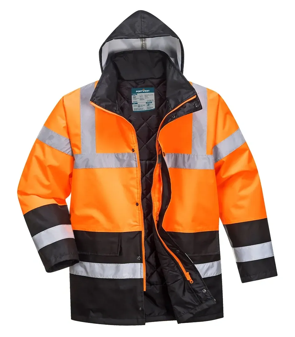 Portwest S467 Hi-Vis Tweekleuren Parka Oranje/zwart voorkant