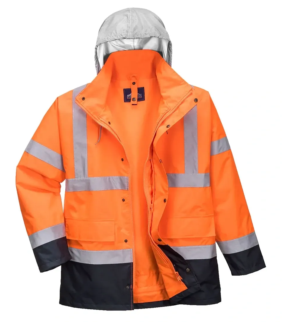 Portwest S471 Hi-Vis 4-in-1 Contrast Traffic Jack Oranje/marine voorkant