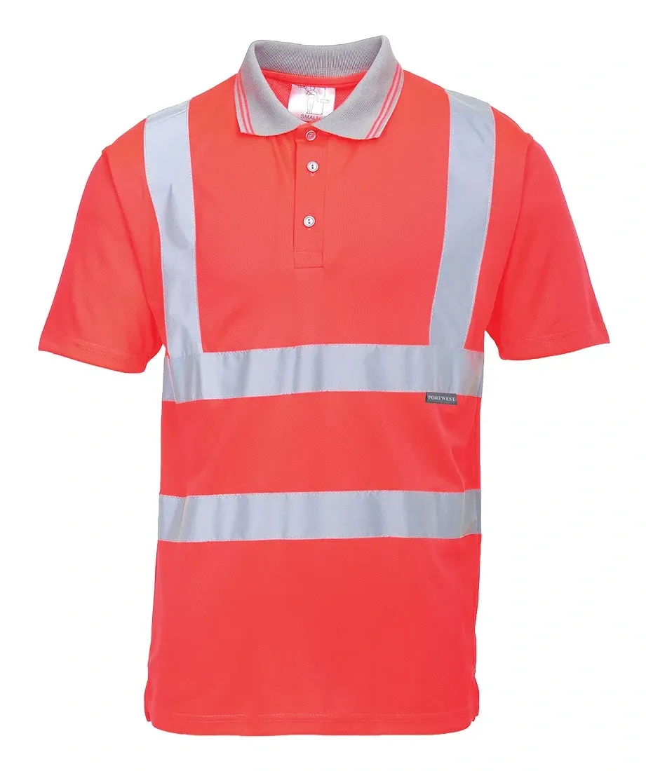 Portwest S477 Hi-Vis Korte Mouw Polo Rood voorkant