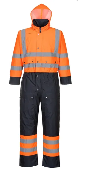 Portwest S485 Hi-Vis Tweekleuren Overall - Gevoerd Oranje/marine voorkant