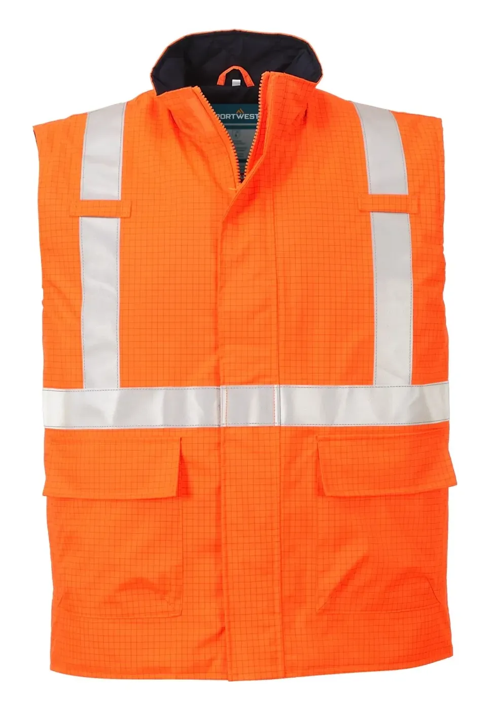 Portwest S776 Bizflame Regen Hi-Vis Antistatische FR Bodywarmer Oranje voorkant