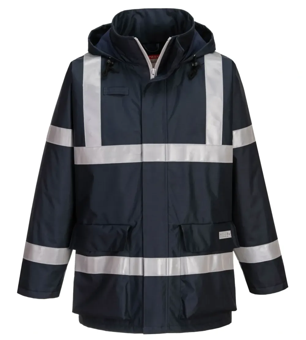 Portwest S785 Bizflame Regen, antistatische en vlamvertragende jas Marine voorkant