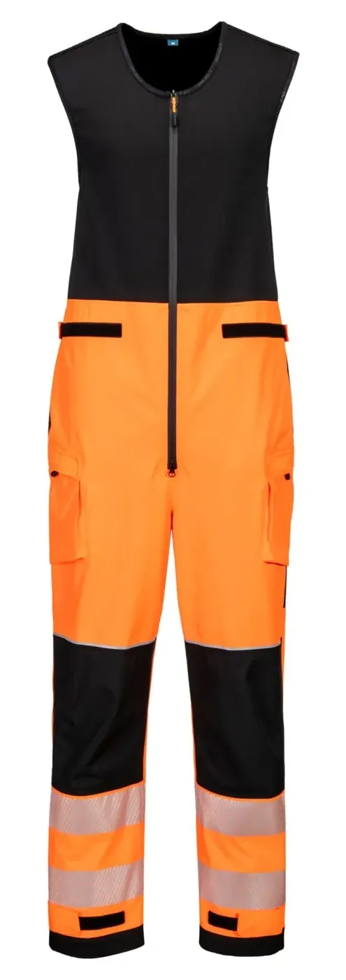 Portwest T150 PW3 Hi-Vis Regenbestendige Salopette (3L) Oranje/zwart voorkant