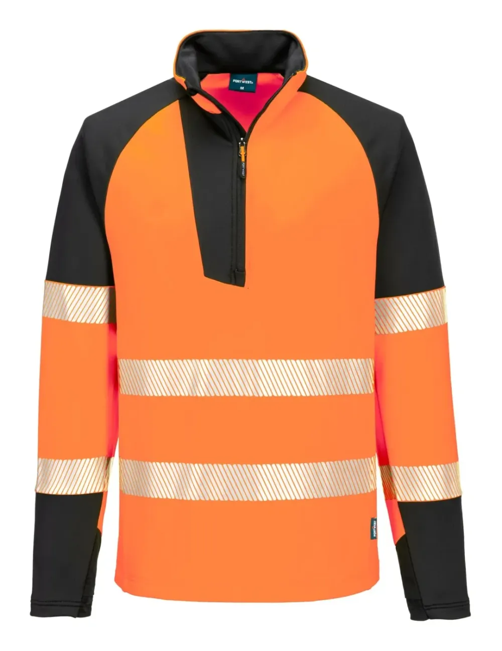 Portwest T172 PW3 Hi-Vis Sweatshirt met 1/4 rits Oranje/zwart voorkant