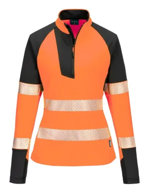 Portwest T173 PW3 Hi-Vis Sweatshirt met 1/4 rits voor Dames Oranje/zwart voorkant