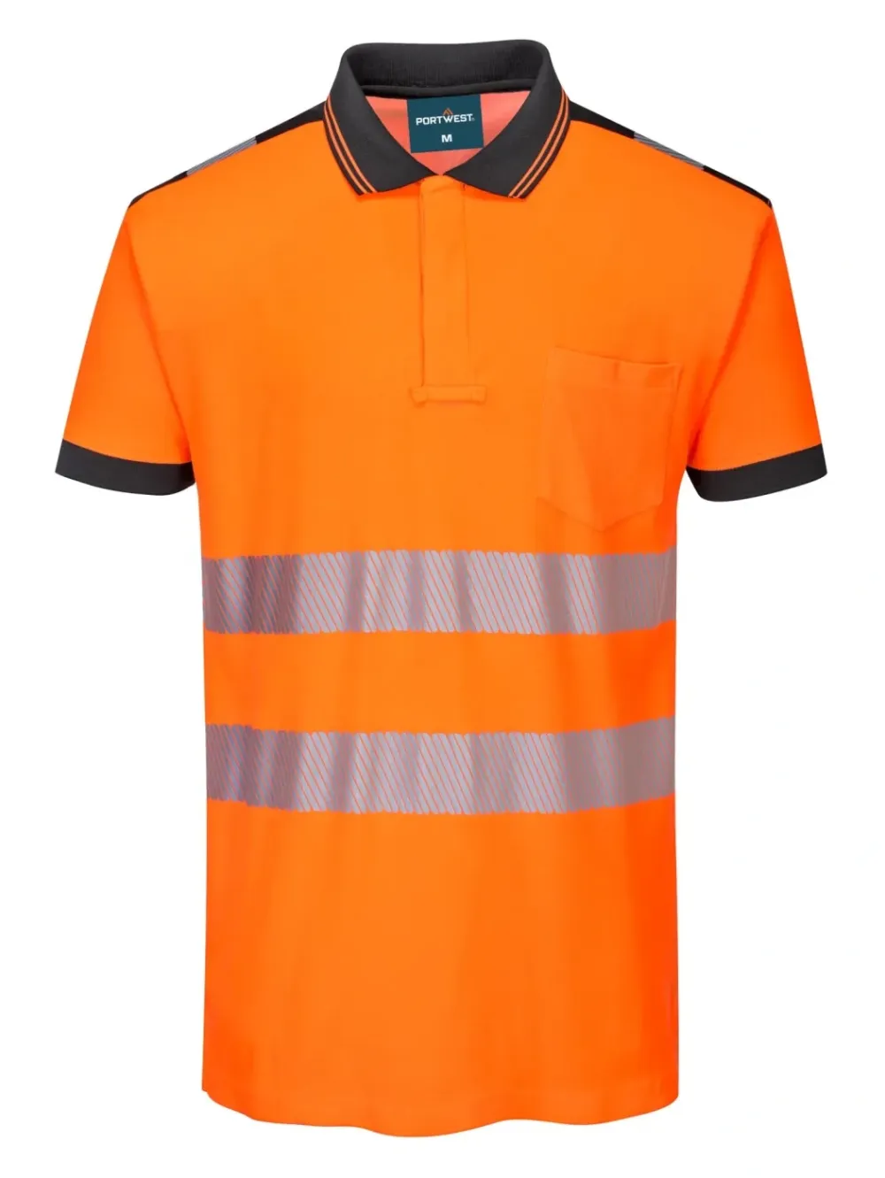 Portwest T180 PW3 Hi-Vis Poloshirt Korte Mouw Oranje/zwart voorkant