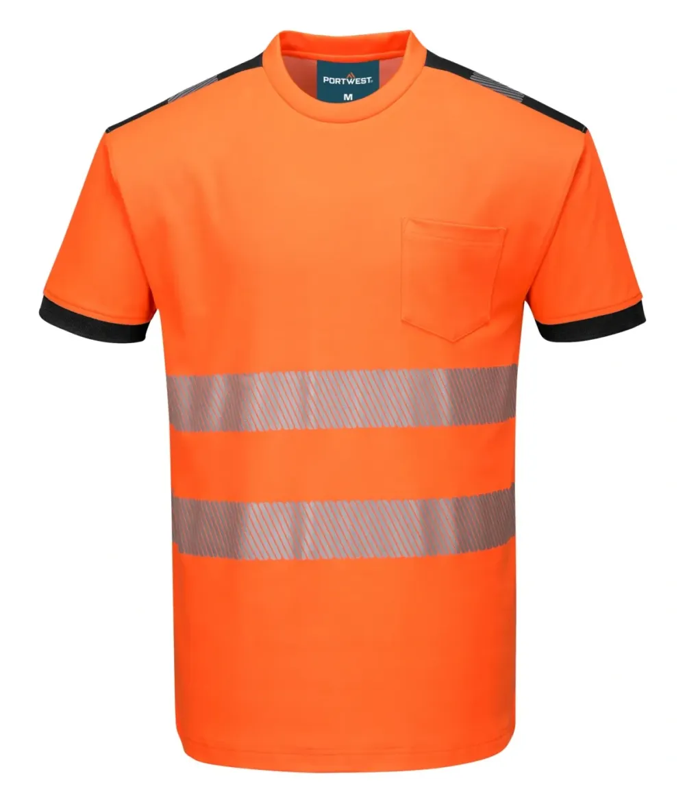 Portwest T181 PW3 Hi-Vis Vision T-Shirt Korte Mouw Oranje/zwart voorkant