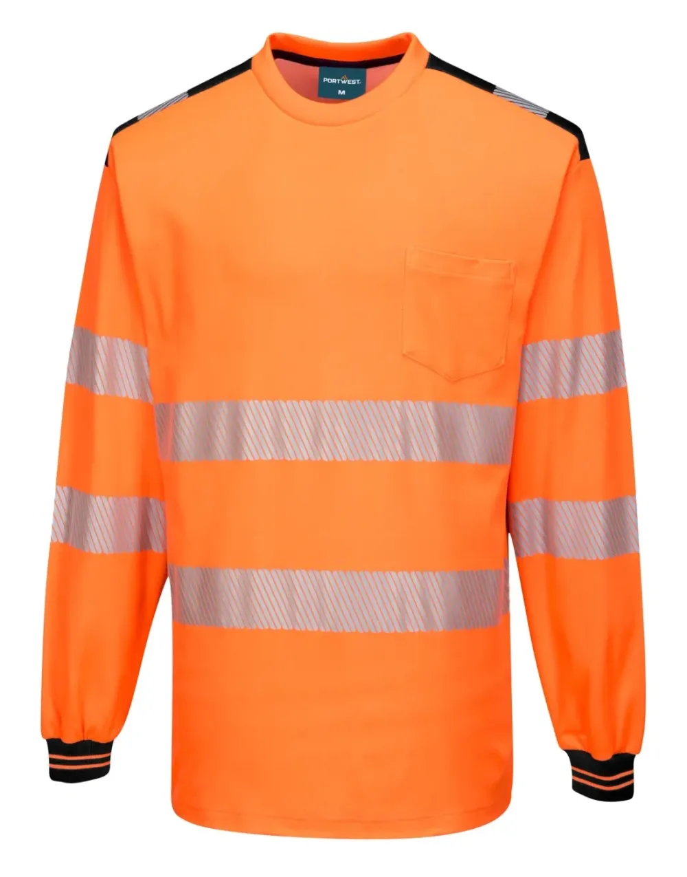 Portwest T185 PW3 Hi-Vis T-shirt met lange mouw Oranje/zwart voorkant