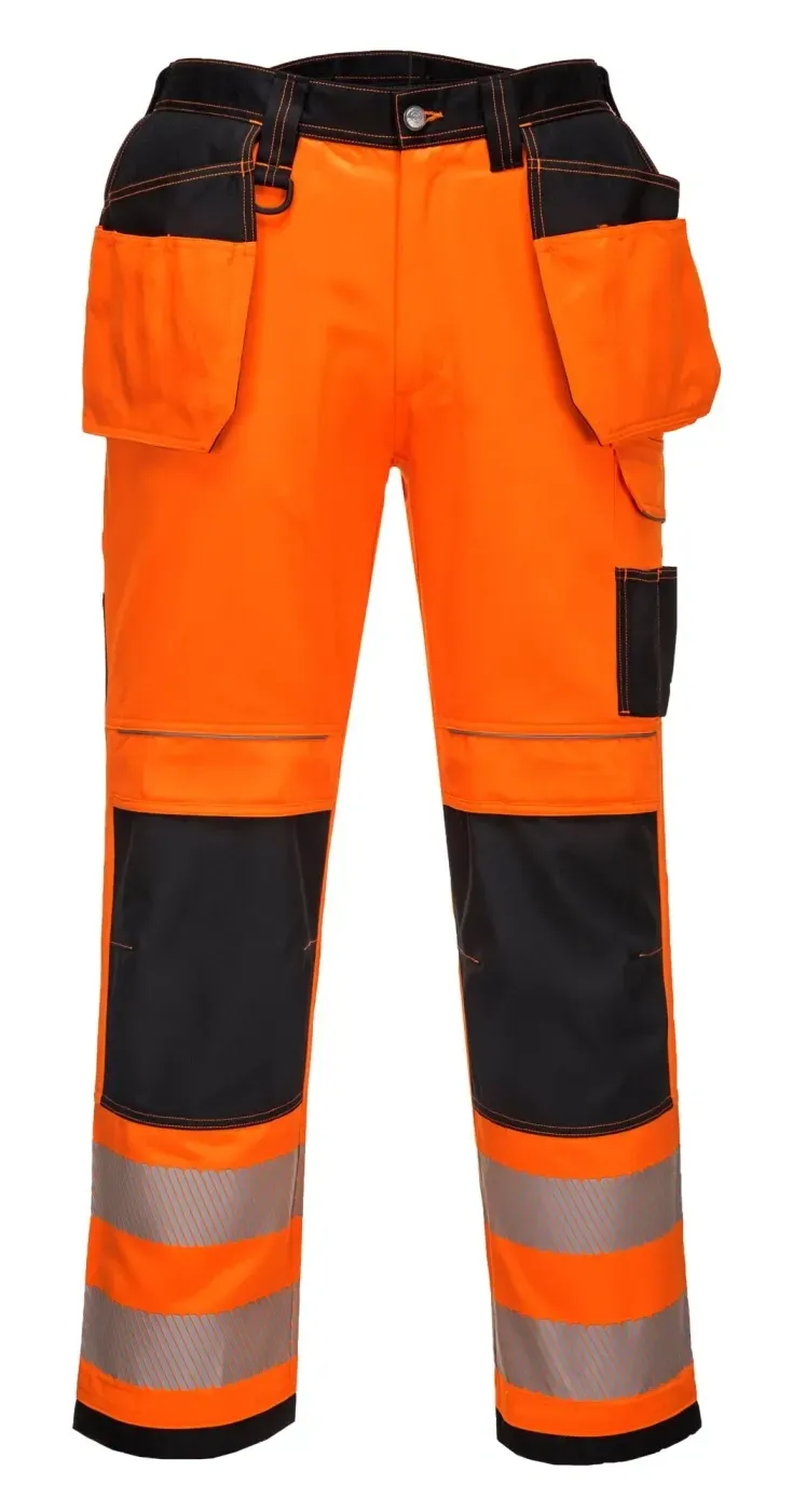 Portwest T501 PW3 Hi-Vis Werkbroek met Holster Pockets Oranje/zwart voorkant