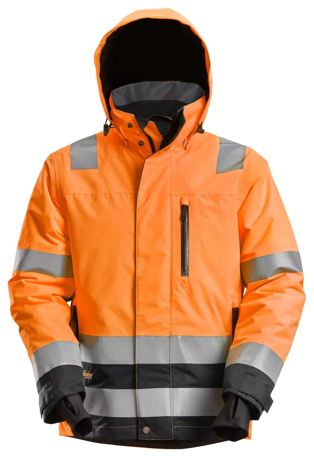 Snickers 1132 High-Vis, Geïsoleerde Waterdichte 37.5® Werkjas Klasse 3 Oranje, High Visibility - Zwart voorkant