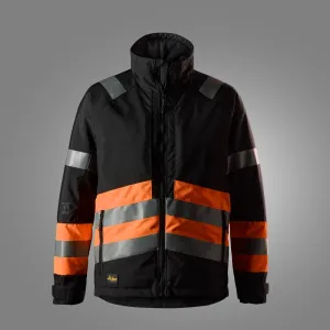 Snickers 1134 Hi-Vis Winter Werkjas, Klasse 1 Zwart - High Vis Oranje voorkant