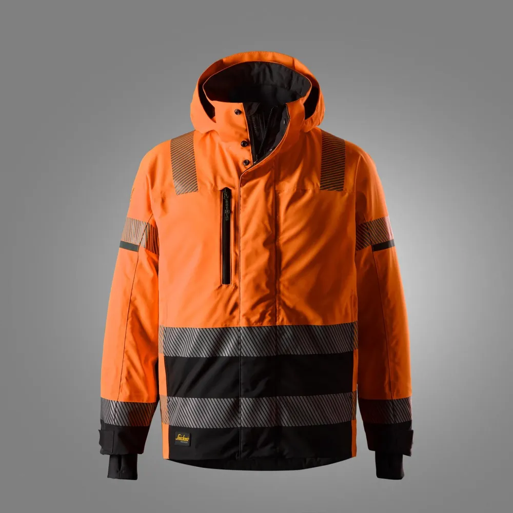 Snickers 1139 High-Vis Waterdichte Stretch Werkjas, Klasse 3 High Vis Oranje - Zwart voorkant