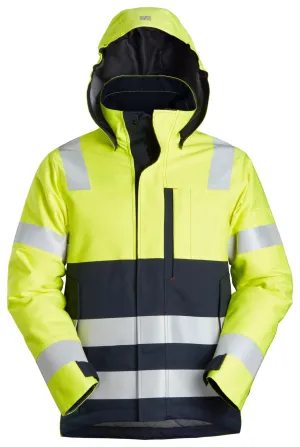 Snickers 1163 ProtecWork, Isolerend Jack met Capuchon High-Vis Geel - Donker Blauw voorkant