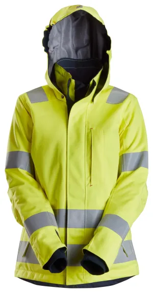 Snickers 1167 ProtecWork, Dames Waterdicht, Isolerend Jack met Capuchon, High-Vis Klasse 3 Geel, High Visibility - Donker Blauw voorkant