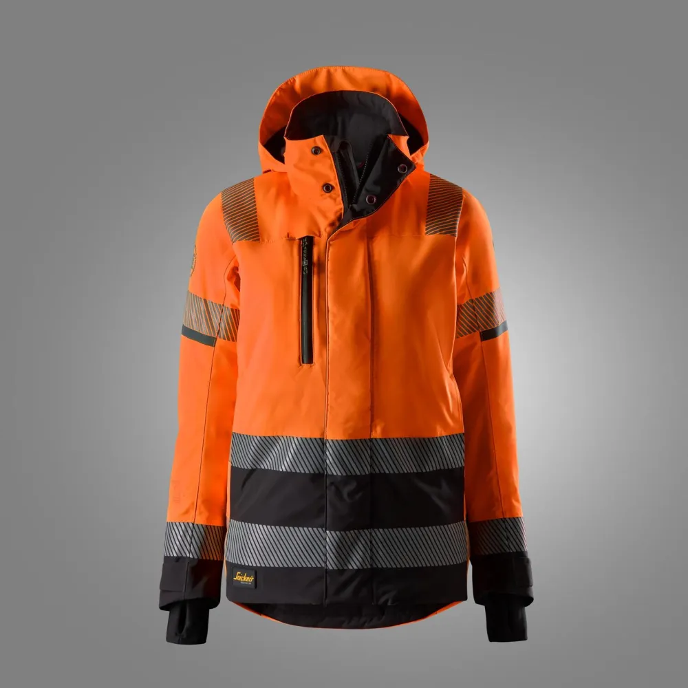 Snickers 1179 High-Vis Waterdichte Stretch Dames Werkjas, Klasse 2/3 High Vis Oranje - Zwart voorkant