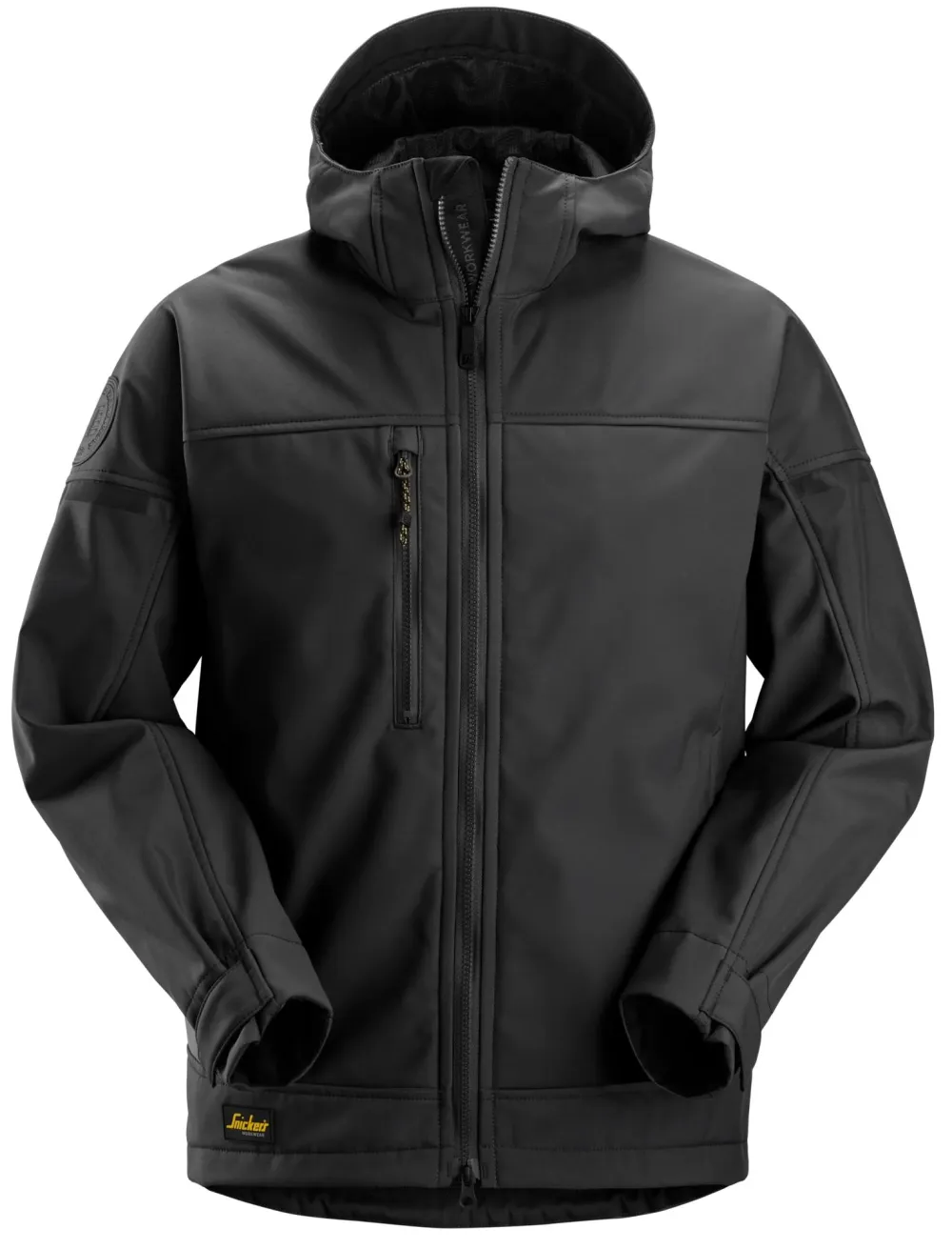 Snickers 1226 AllroundWork, Softshell Stretch Werkjas met Capuchon Zwart - Zwart voorkant