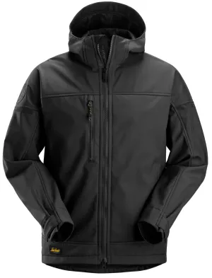 Snickers 1226 AllroundWork, Softshell Stretch Werkjas met Capuchon Zwart - Zwart voorkant