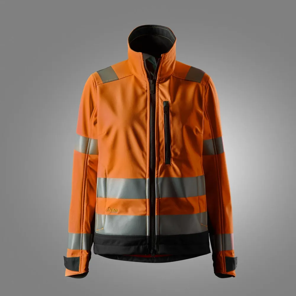 Snickers 1237 High-Vis, Softshell Dameswerkjas Klasse 2/3 High Visibility Oranje - Zwart voorkant