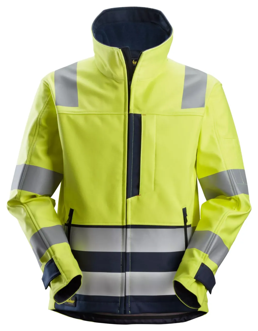 Snickers 1260 ProtecWork, Soft shell Jack, High-Vis Klasse 3 High-Vis Geel - Donker blauw voorkant