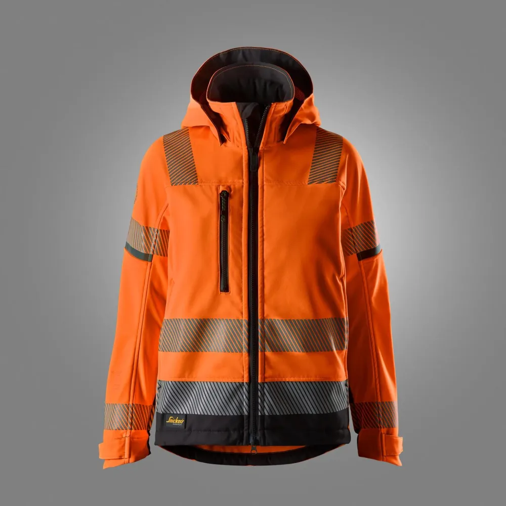 Snickers 1273 High-Vis Softshell Dameswerkjas, Klasse 2/3 High Vis Oranje - Zwart voorkant