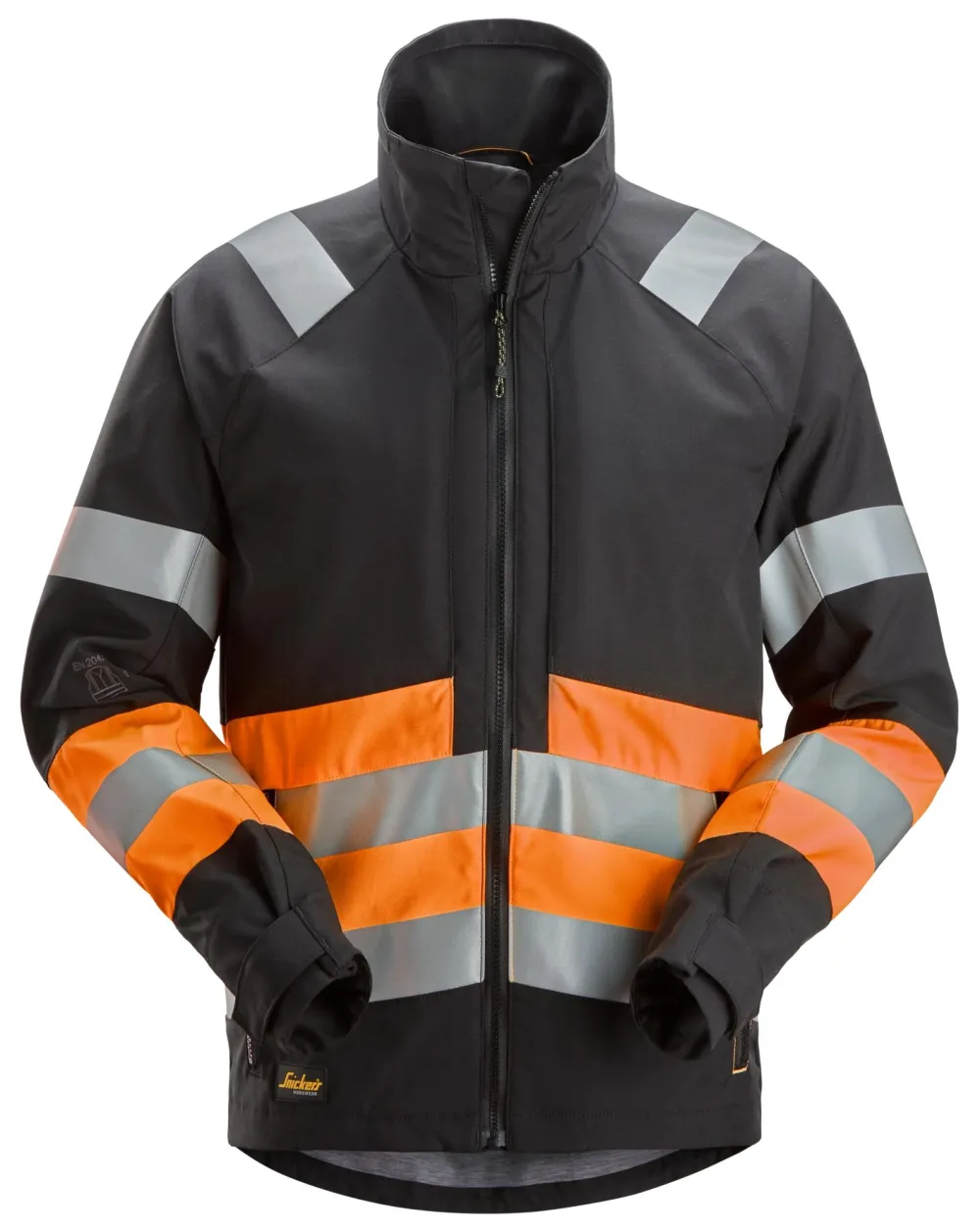 Snickers 1534 High-Vis, Werkjas Klasse 1 Zwart - High Vis Oranje voorkant