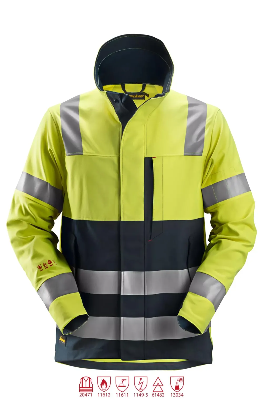 Snickers 1561 ProtecWork, Jack, High-Vis Klasse 3 High-Vis Geel - Donker blauw voorkant