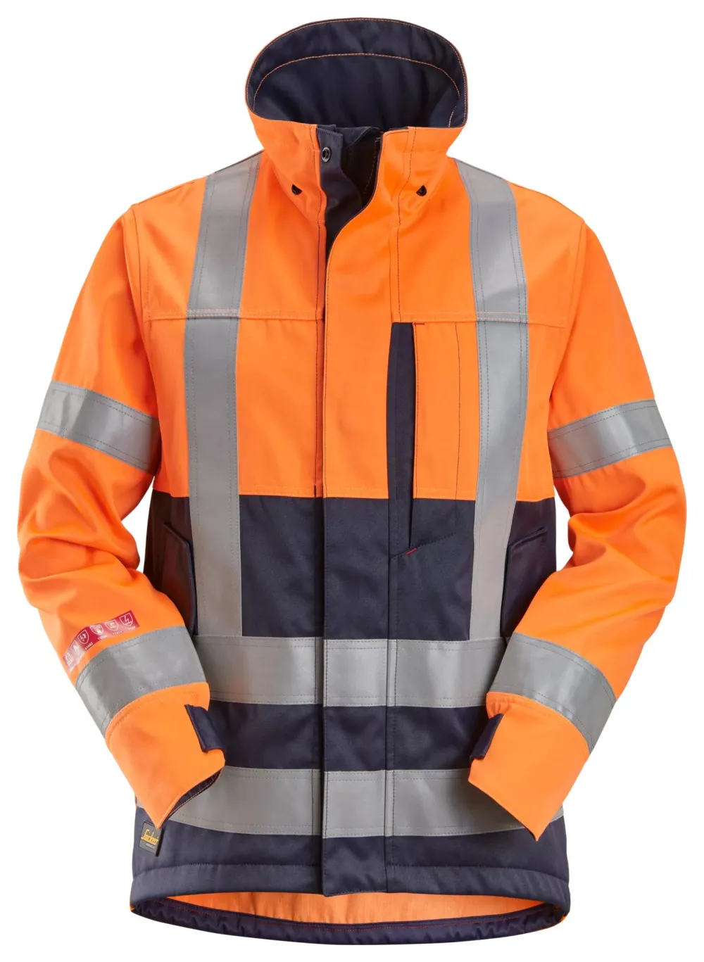 Snickers 1562 ProtecWork, High-Vis Klasse 3/2, Werkjas High Vis Oranje - Donker Blauw voorkant