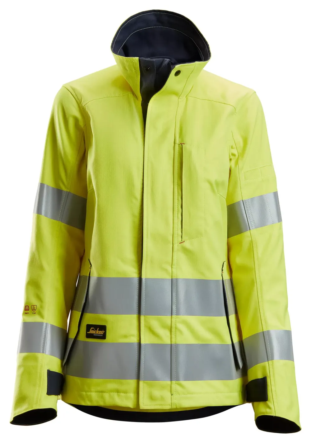 Snickers 1567 ProtecWork, High-Vis Klasse 3, Dameswerkjas High-Vis Geel - Donker Blauw voorkant