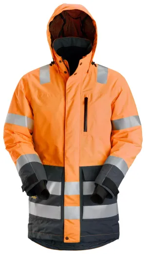 Snickers 1830 High-Vis, Waterdichte Parka, Klasse 3 High-Vis Oranje - Staal grijs voorkant