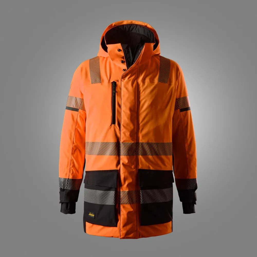 Snickers 1831 High-Vis Waterdichte Stretch Parka, Klasse 3 High Vis Oranje - Zwart voorkant