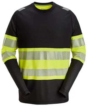 Snickers 2430 High-Vis, T-Shirt met Lange Mouwen Klasse 1 Zwart - Geel, High Visibility voorkant
