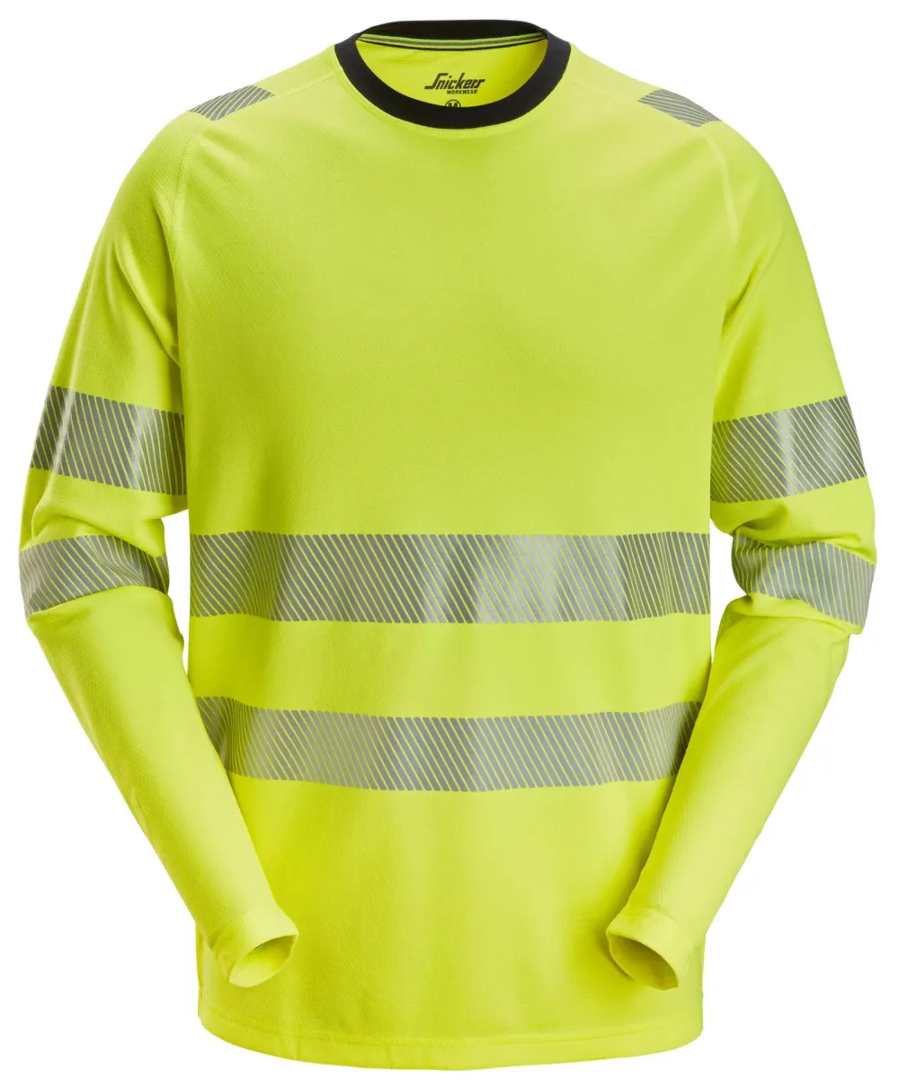 Snickers 2431 High-Vis, T-Shirt met Lange Mouwen Klasse 3 Geel, High Visbility voorkant