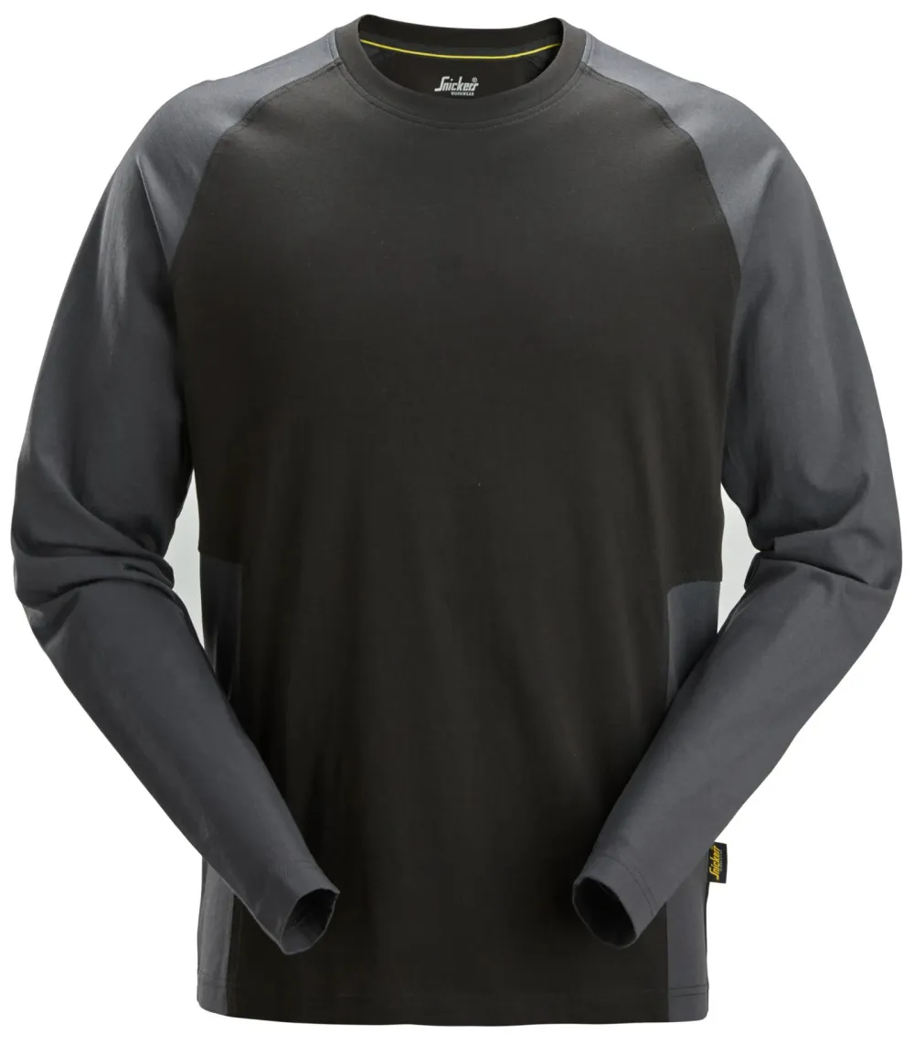 Snickers 2450 Tweekleurig T-Shirt met Lange Mouwen Zwart - Staal Grijs voorkant