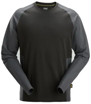 Snickers 2450 Tweekleurig T-Shirt met Lange Mouwen Zwart - Staal Grijs voorkant