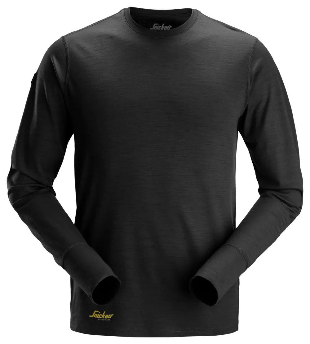 Snickers 2451 Wollen T-Shirt met Lange Mouwen Zwart voorkant