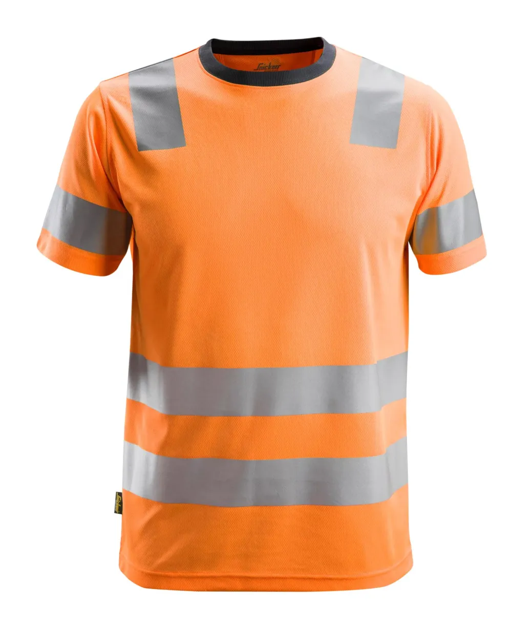 Snickers 2530 High-Vis, T-Shirt Klasse 2 High-Vis Oranje - Staalgrijs voorkant