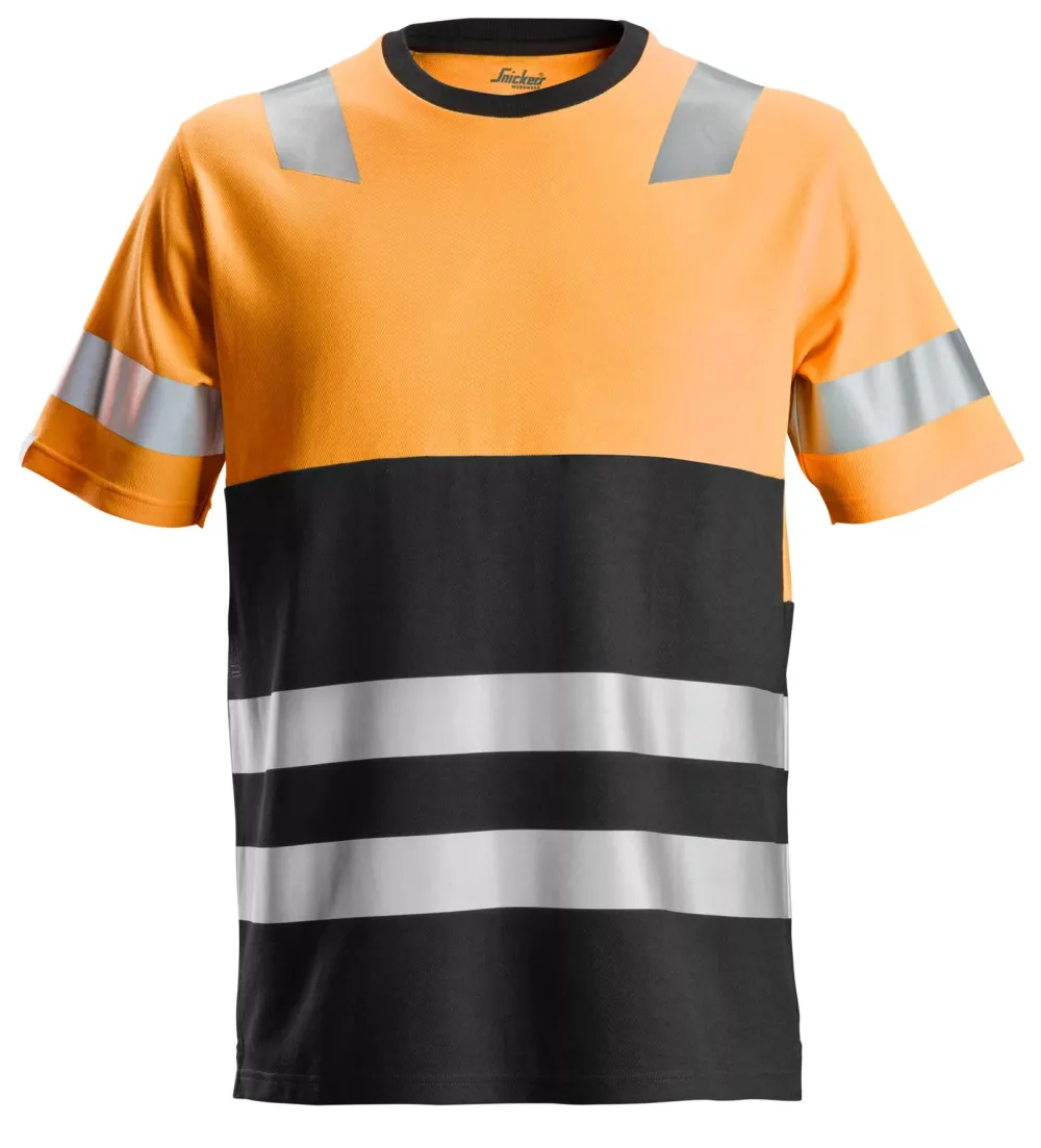 Snickers 2534 High-Vis, T-Shirt Klasse 1 HV Oranje - Zwart voorkant