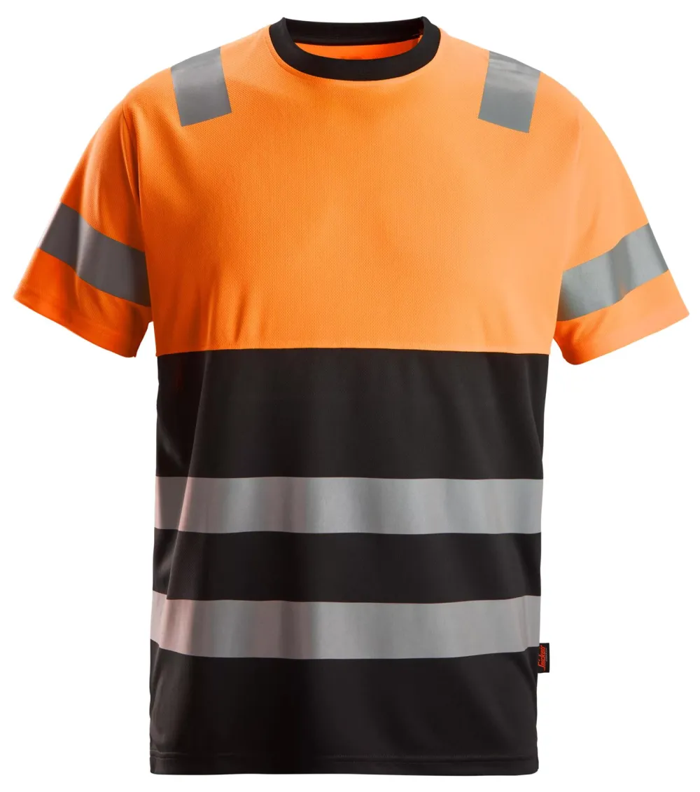 Snickers 2535 High-Vis, T-Shirt Klasse 1 Zwart - Oranje, High Visibility voorkant
