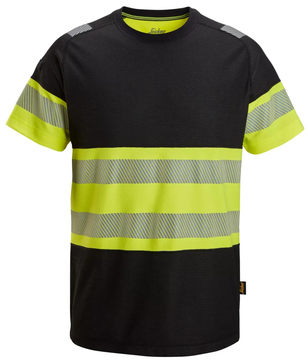 Snickers 2538 High-Vis, Klasse 1 T-Shirt Zwart - Geel, High Visibility voorkant