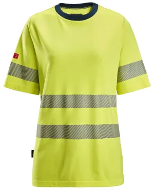Snickers 2567 ProtecWork, High-Vis Klasse 2, Dames T-shirt met Lange Mouwen High Vis Geel - Donker Blauw voorkant