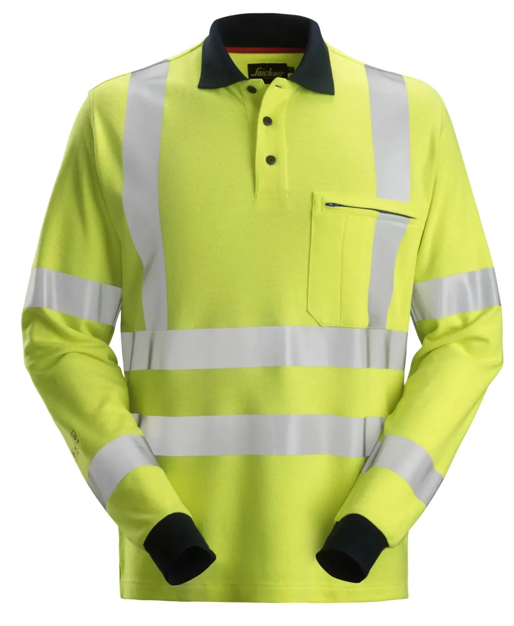 Snickers 2661 Poloshirt met Lange Mouwen High Vis - Donker Blauw voorkant
